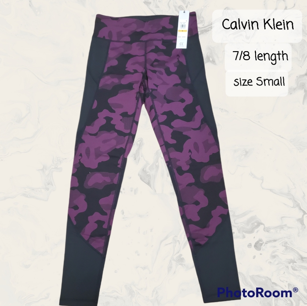 Calvin Klein purple and black camo leggings 7/8 length, size Small.